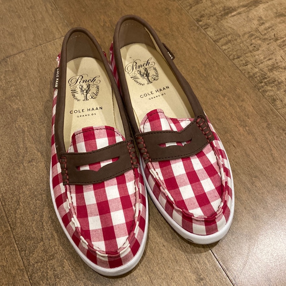 Cole Haan Pinch Maine Loafers Red & White Gingham - Size 7